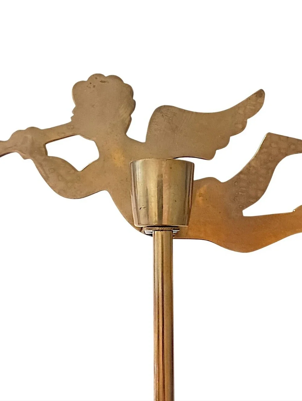 Vintage Brass Angel Trumpeter Candlestick Candle Holder Cherub Christmas Decor